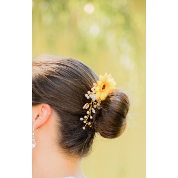 Sunflower Gold Metal Wire Hair Accessorie For Special Occasions - Picture 4 of 7